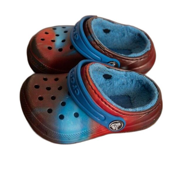 CROCS C 6 kids toddler lined tie dye blue red - Picture 1 of 5